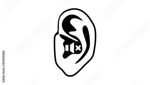 Deaf, limited hearing, black isolated silhouette