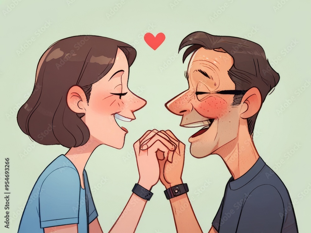 Happy Couple Shaking Hands, Cartoon Caricature Illustration Happy Couple Shaking Hands, Cartoon Caricature Illustration