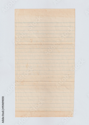 Old vintage lined paper sheet on white background