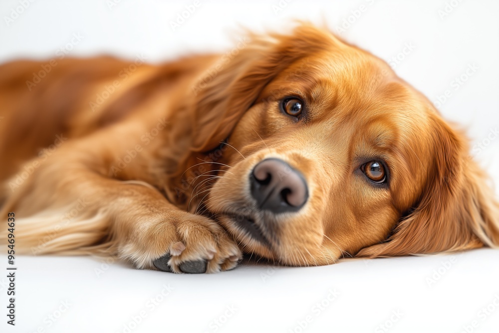 A golden retriever dog rolling on its back against an isolated white background, captured in a studio shot. A golden retriever dog rolling on its back against an isolated white background, captured in a studio shot.