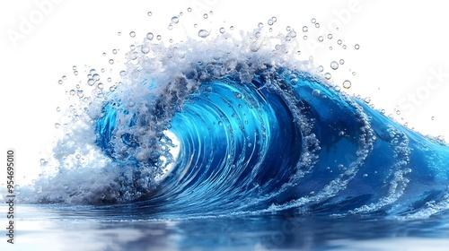 Blue Ocean Wave with White Foam and Bubbles