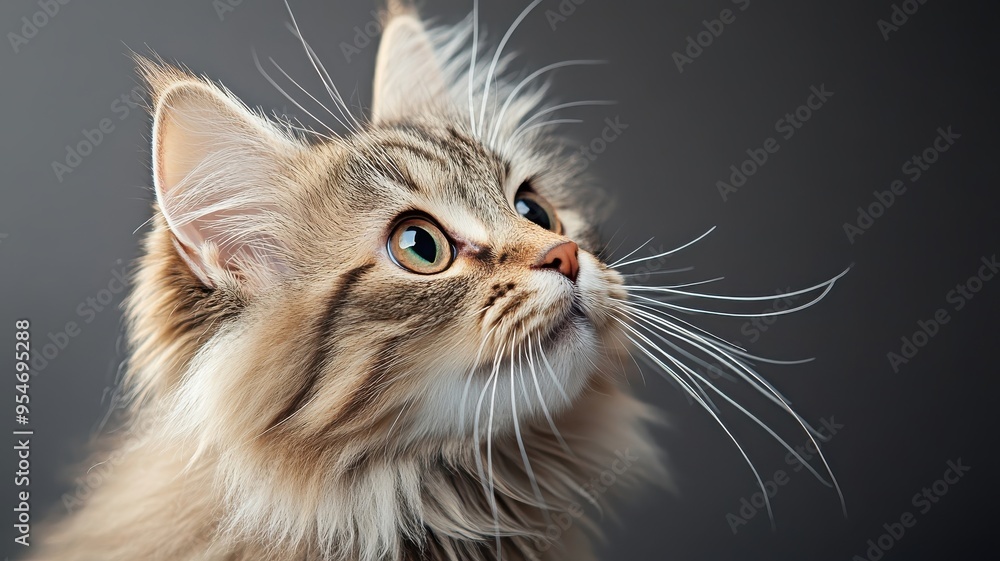Fluffy cat with wide eyes and twitching whiskers, surprised expression. Fluffy cat with wide eyes and twitching whiskers, surprised expression.
