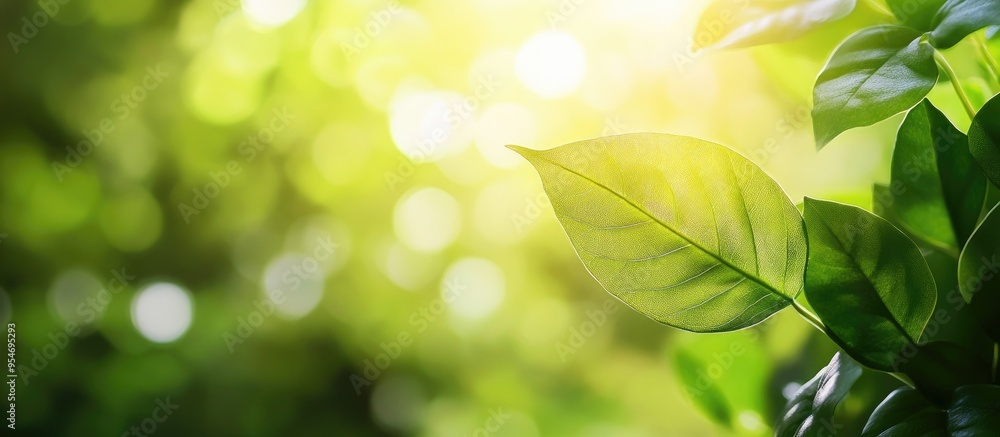 A beautiful natural scene features a green leaf against a blurred greenery backdrop in the garden illuminated by sunlight providing copy space and serving as a background for a natural green plants l A beautiful natural scene features a green leaf against a blurred greenery backdrop in the garden illuminated by sunlight providing copy space and serving as a background for a natural green plants l
