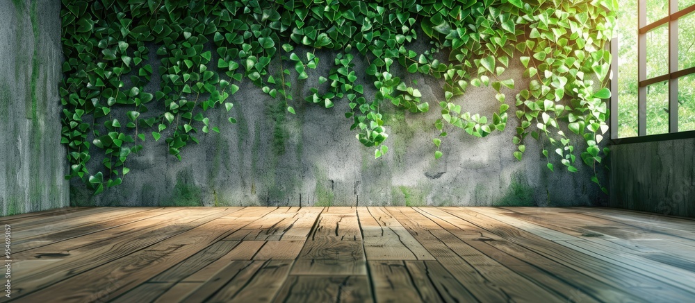 green wall and wooden floor background. with copy space image. Place for adding text or design green wall and wooden floor background. with copy space image. Place for adding text or design