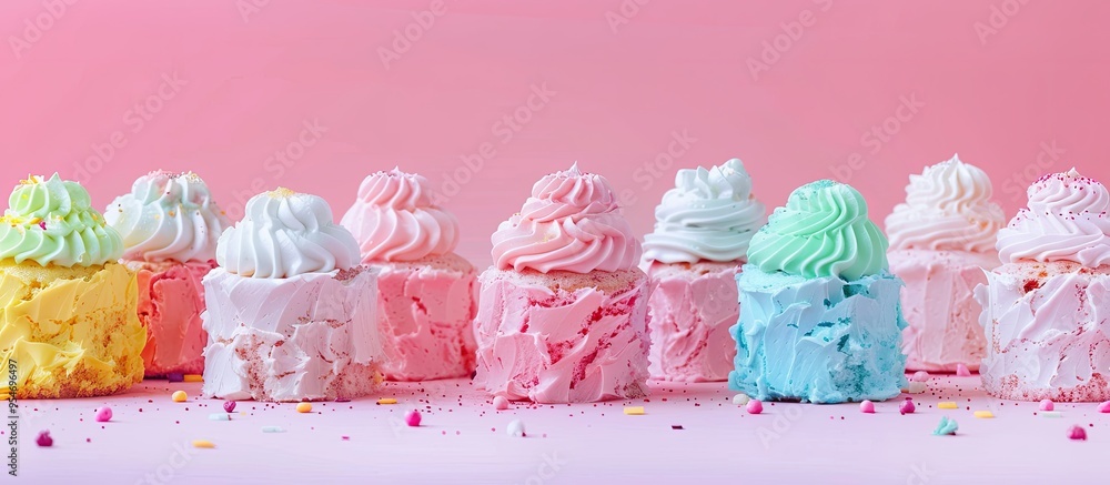 colored paper cakes crafted by hand on a white background. with copy space image. Place for adding text or design