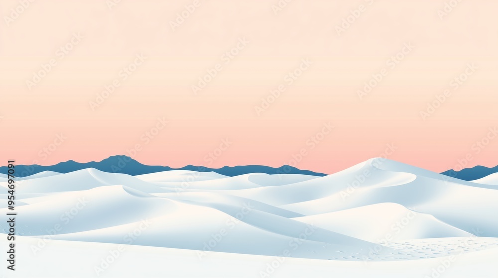 A serene winter landscape featuring rolling snow-covered hills at dusk with soft pastel sky hues over distant mountains A serene winter landscape featuring rolling snow-covered hills at dusk with soft pastel sky hues over distant mountains