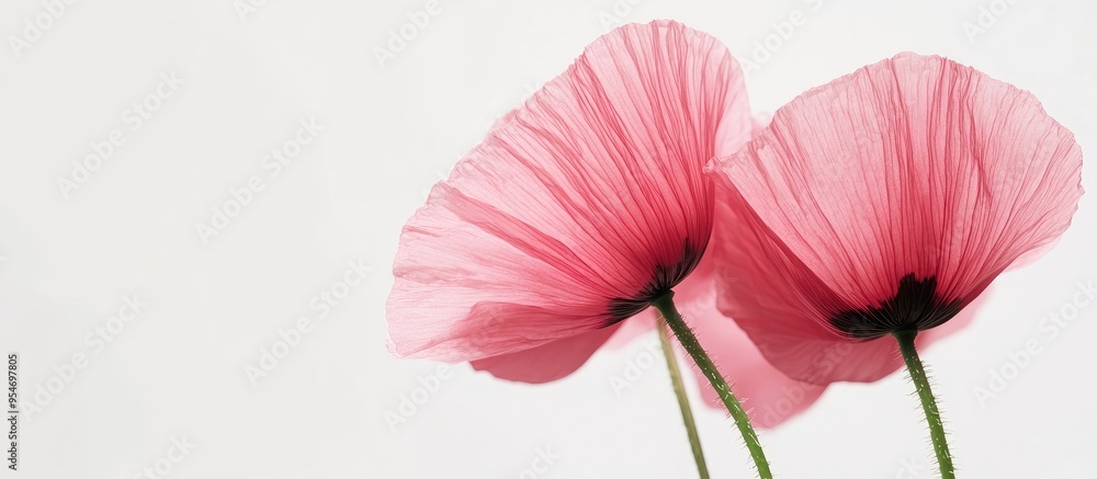 Pink poppy flowers isolated on a white background Macro shot They symbolize sleep oblivion and imagination. with copy space image. Place for adding text or design Pink poppy flowers isolated on a white background Macro shot They symbolize sleep oblivion and imagination. with copy space image. Place for adding text or design