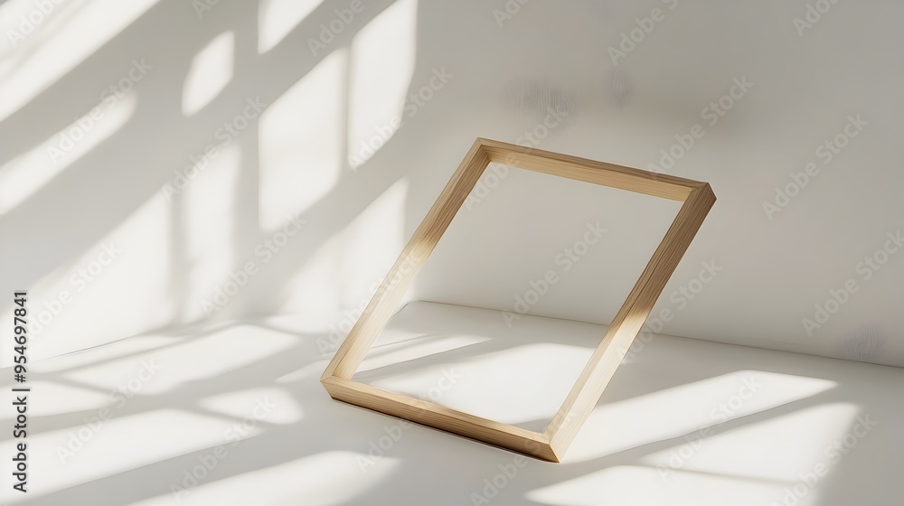 A Simple Wooden Frame in Natural Sunlight on a Clean White Surface A Simple Wooden Frame in Natural Sunlight on a Clean White Surface