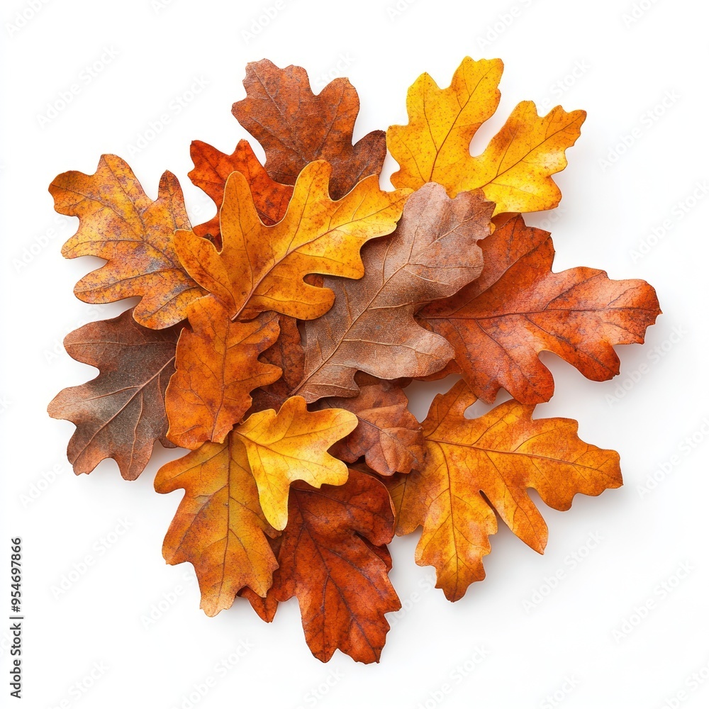 A Cluster of Dried Oak Leaves in Various Autumn Hues A Cluster of Dried Oak Leaves in Various Autumn Hues