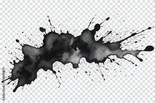 Black watercolor stains with hand painted on a transparent background   AI generated