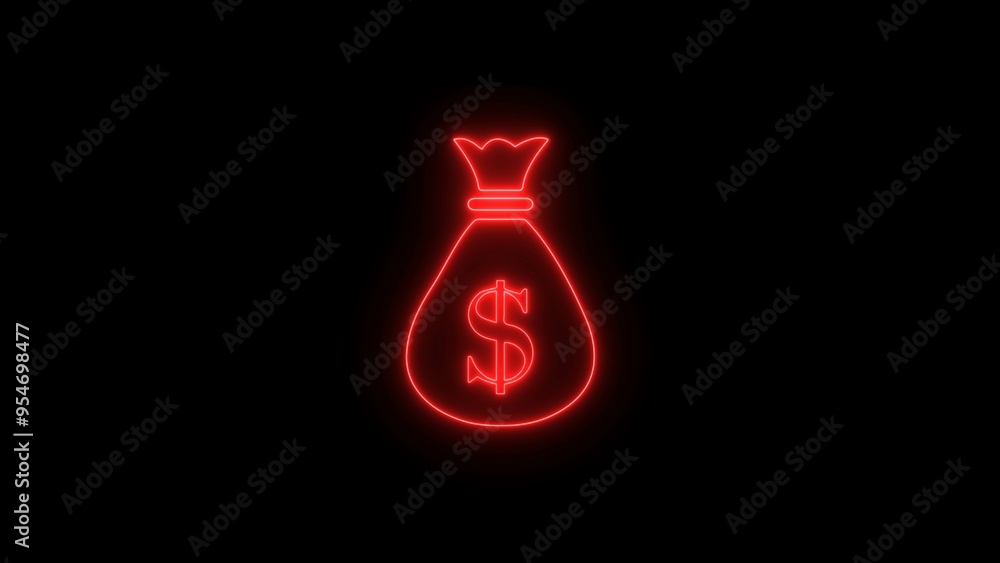 Icon bag with money, neon style. Neon glowing money bag icon illustration in black background. Icon bag with money, neon style. Neon glowing money bag icon illustration in black background.