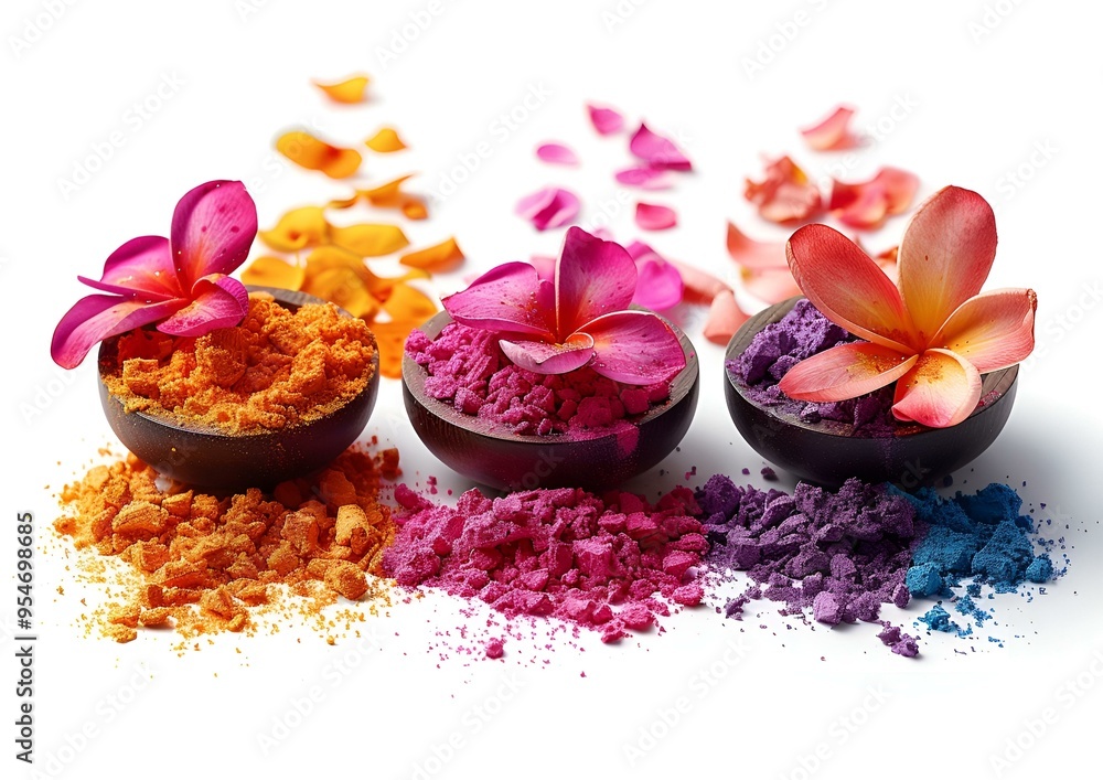 a group of bowls with flowers in them. a group of bowls with flowers in them.
