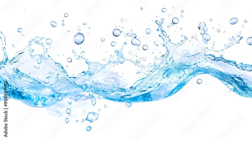 Blue Water Splash and Bubbles Isolated on White Blue Water Splash and Bubbles Isolated on White