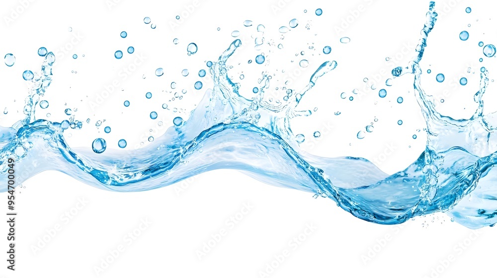 Blue Water Splash and Bubbles Isolated on White Background Blue Water Splash and Bubbles Isolated on White Background