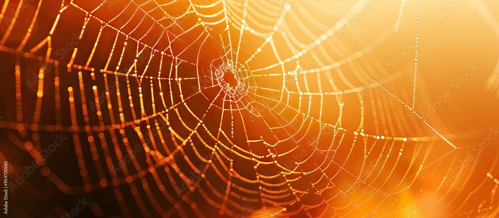 Partially blurred view of an empty spider web with delicate lines set against a blurred orange cave background with copy space Partially blurred view of an empty spider web with delicate lines set against a blurred orange cave background with copy space