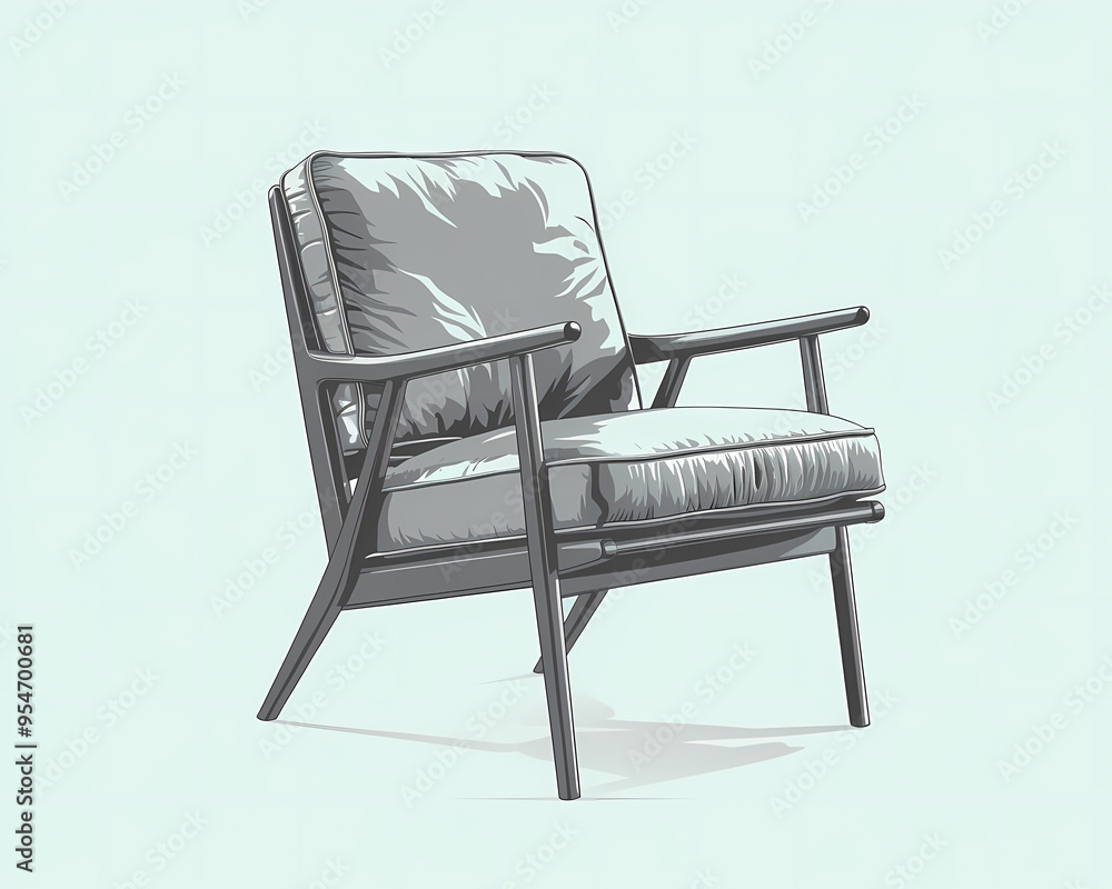 Modern Mid-Century Armchair with Cushions Modern Mid-Century Armchair with Cushions