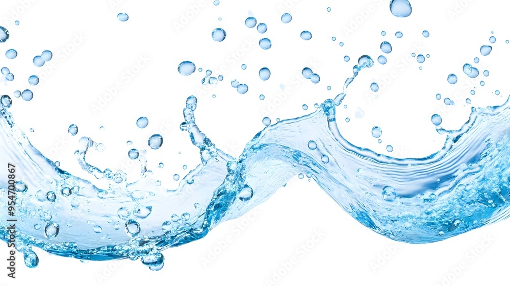 Blue Water Splash and Bubbles on White Background Blue Water Splash and Bubbles on White Background