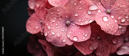 Pink hydrangea with droplet...