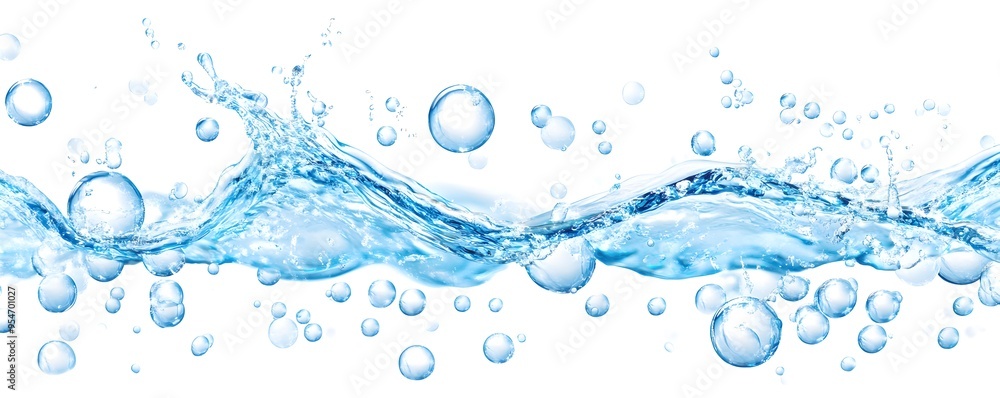 Blue Water Splash and Bubbles on White Background Blue Water Splash and Bubbles on White Background