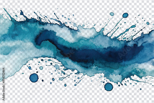 Sea blue watercolor stains with hand painted on a transparent background   AI generated