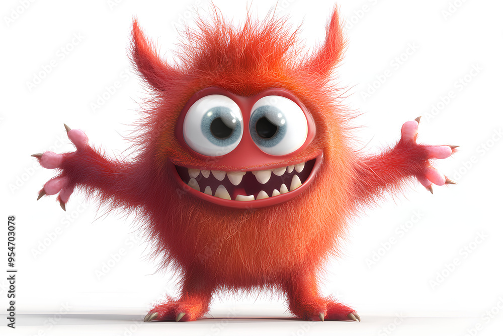 Cute red furry monster 3D cartoon character Cute red furry monster 3D cartoon character