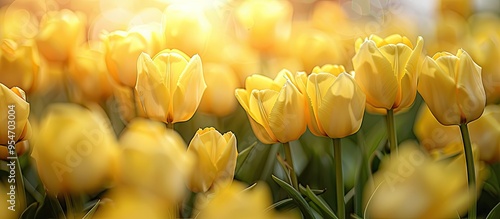 Yellow tulips set against a...
