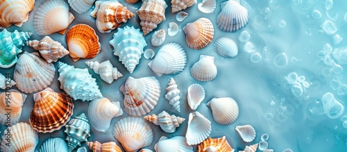 Seashells set against a blu...