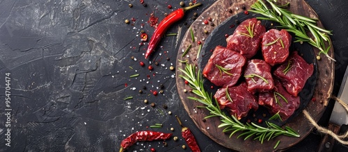 Raw beef with rosemary thym...