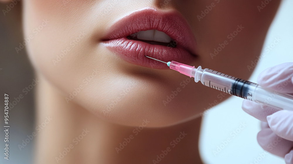 closeup view Lips filler injection. Beauty procedure concept. For banner, design, clinic, spa, cosmetology, blog, social media, business closeup view Lips filler injection. Beauty procedure concept. For banner, design, clinic, spa, cosmetology, blog, social media, business