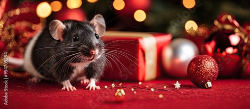 A black and white rat on a ...