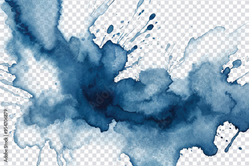Sea blue watercolor stains with hand painted on a transparent background   AI generated