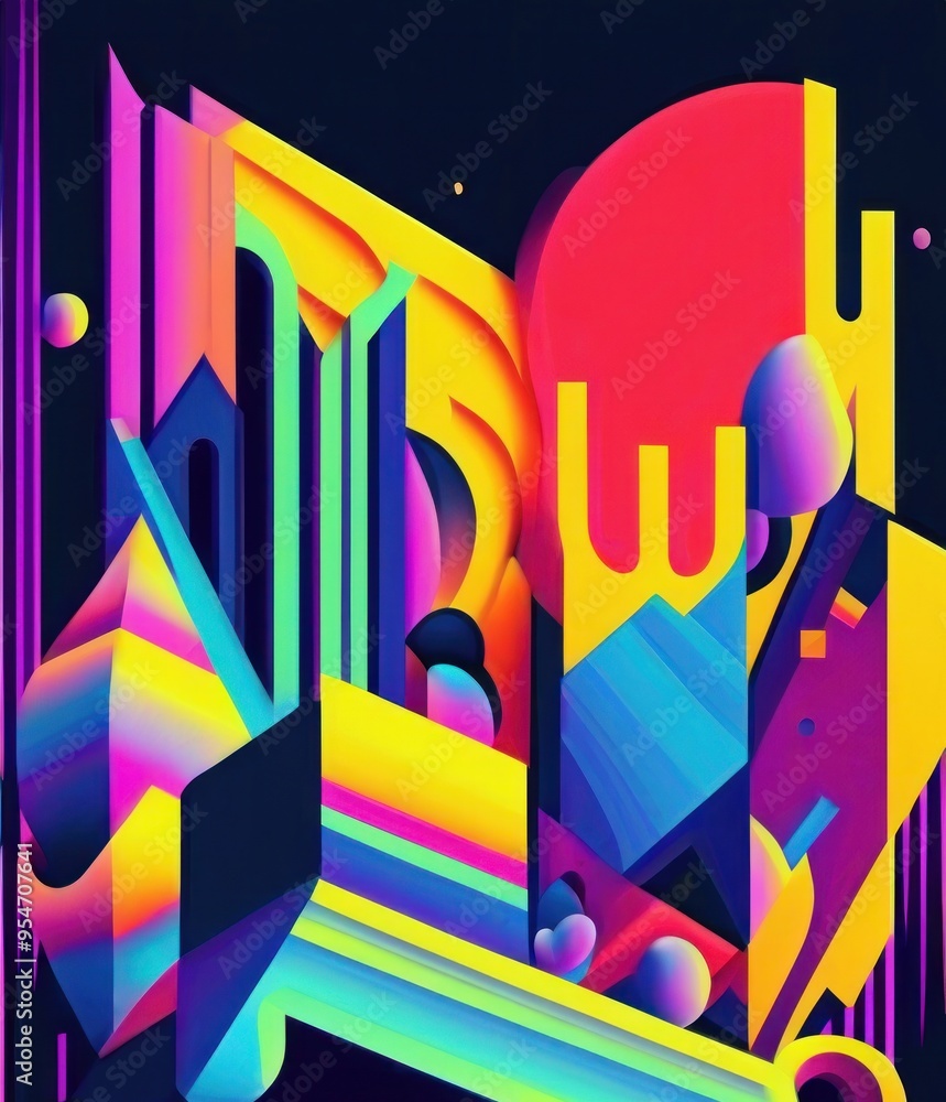 Obraz premium A colorful abstract painting of shapes on a dark background