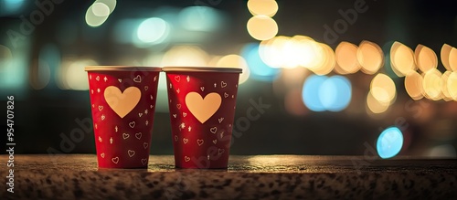 Two drink cups at night wit...