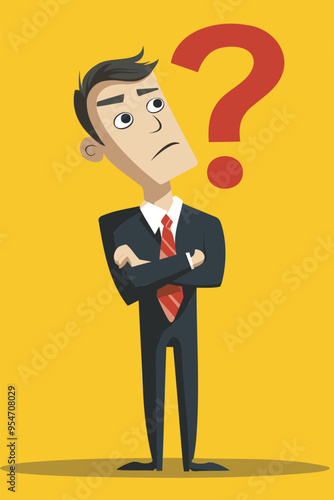 Confused Businessman with Question Mark, Receiving Lightbulb Solution for Business Problems and Decision Making