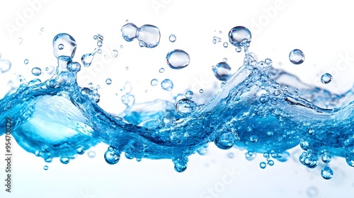 Blue Water Splash with Air Bubbles Closeup