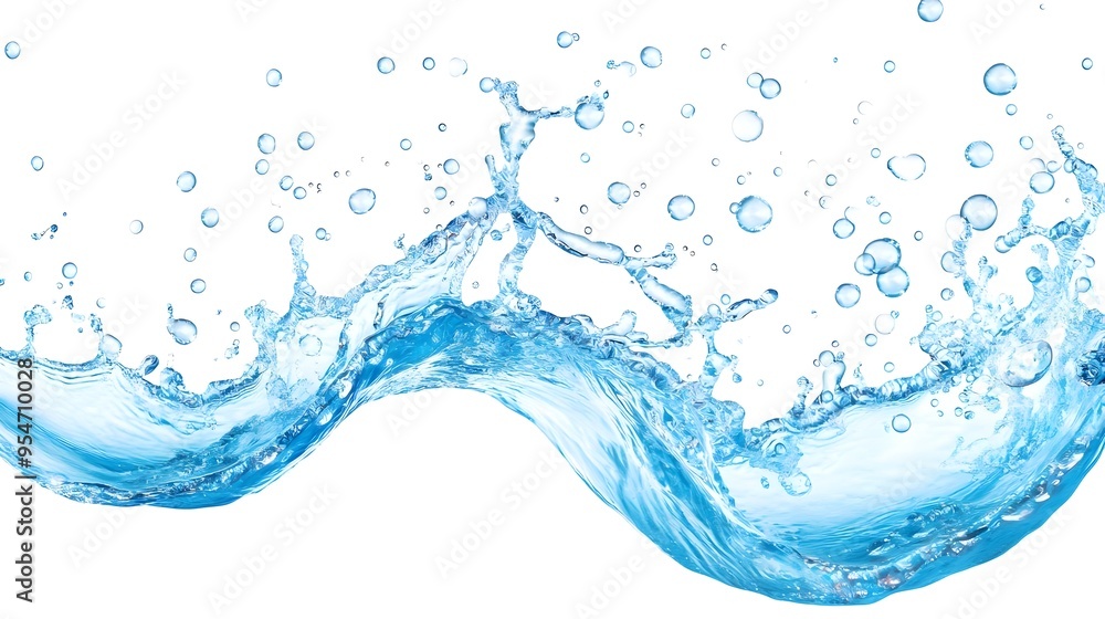 Blue Water Splash with Air Bubbles on White Background Blue Water Splash with Air Bubbles on White Background