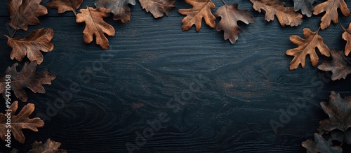 oak leaves on dark wood. wi...