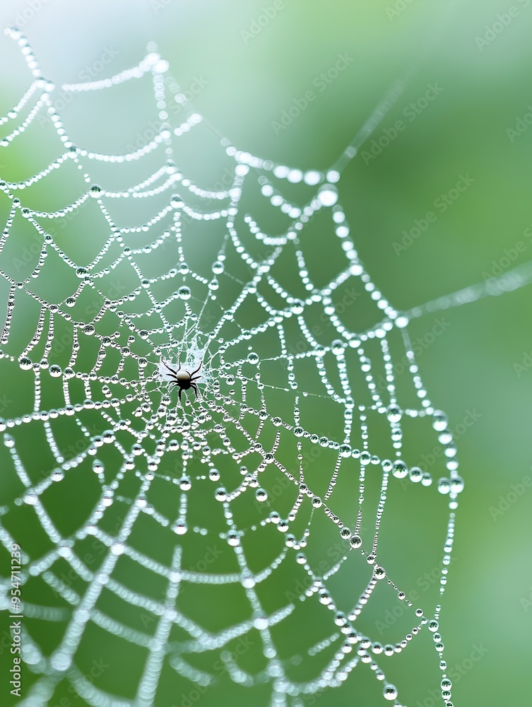Naklejka premium Delicate Dew-Kissed Spider Web in Minimalist Nature Design