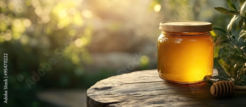 Honey jar placed on a table...