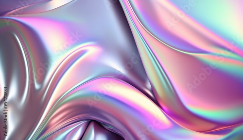 Holographic silk background. abstract iridescent gradient background. Abstract fluid iridescent holographic metalic shiny curved wave in motion colorful background 3d render