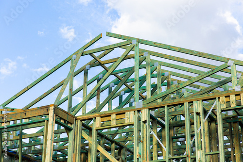 treated timber house frame and roofing framework of a new house