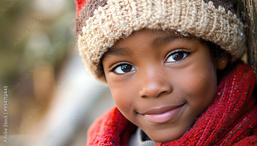 smiling child wearing a festive Santa hat smiling child wearing a festive Santa hat