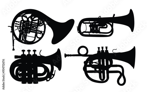 Set silhouettes of wind musical instruments.
