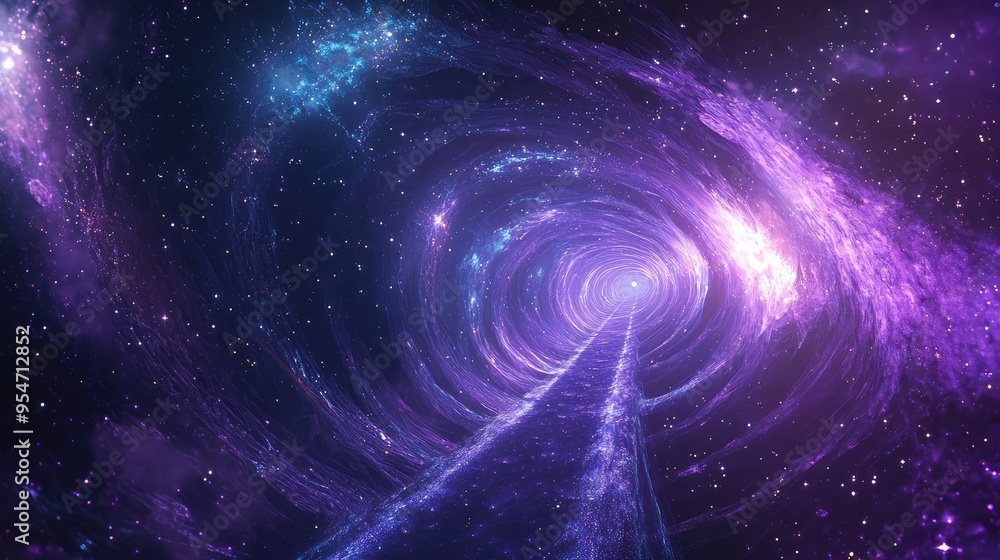 A glowing metaverse space with violet and blue fractal patterns, stars scattered across a cosmic background A glowing metaverse space with violet and blue fractal patterns, stars scattered across a cosmic background