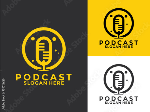 Podcast logo design vector on flat style, Podcast logo template