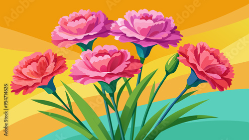 bouquet of different pink carnation flowers isolated on colorful background