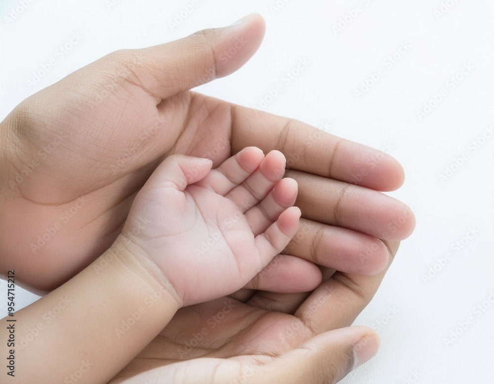 Tender infant grasps caregiver's finger, tiny hands entwined in trust Tender infant grasps caregiver's finger, tiny hands entwined in trust