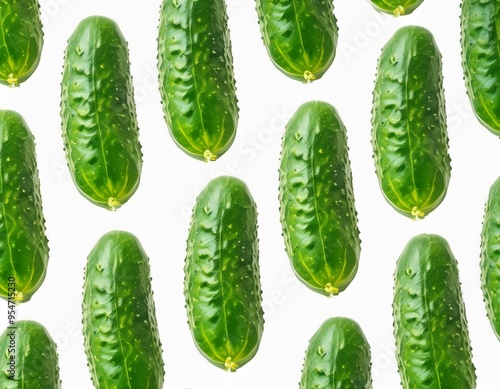 A seamless pattern of fresh cucumbers isolated on a white background, perfect for food-related designs and healthy lifestyle concepts photo