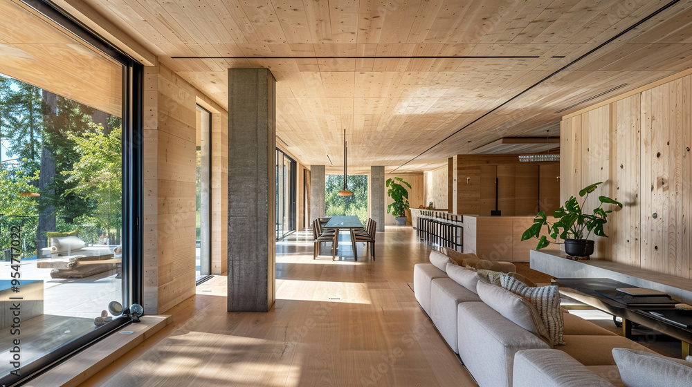 Fototapeta premium 3D render of cozy layout house construction. cozy living room. modern house