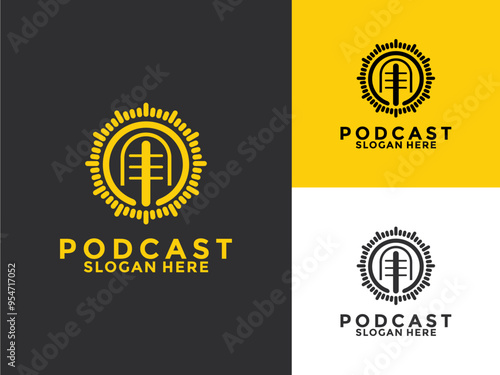 Podcast logo design vector on flat style, Podcast logo template